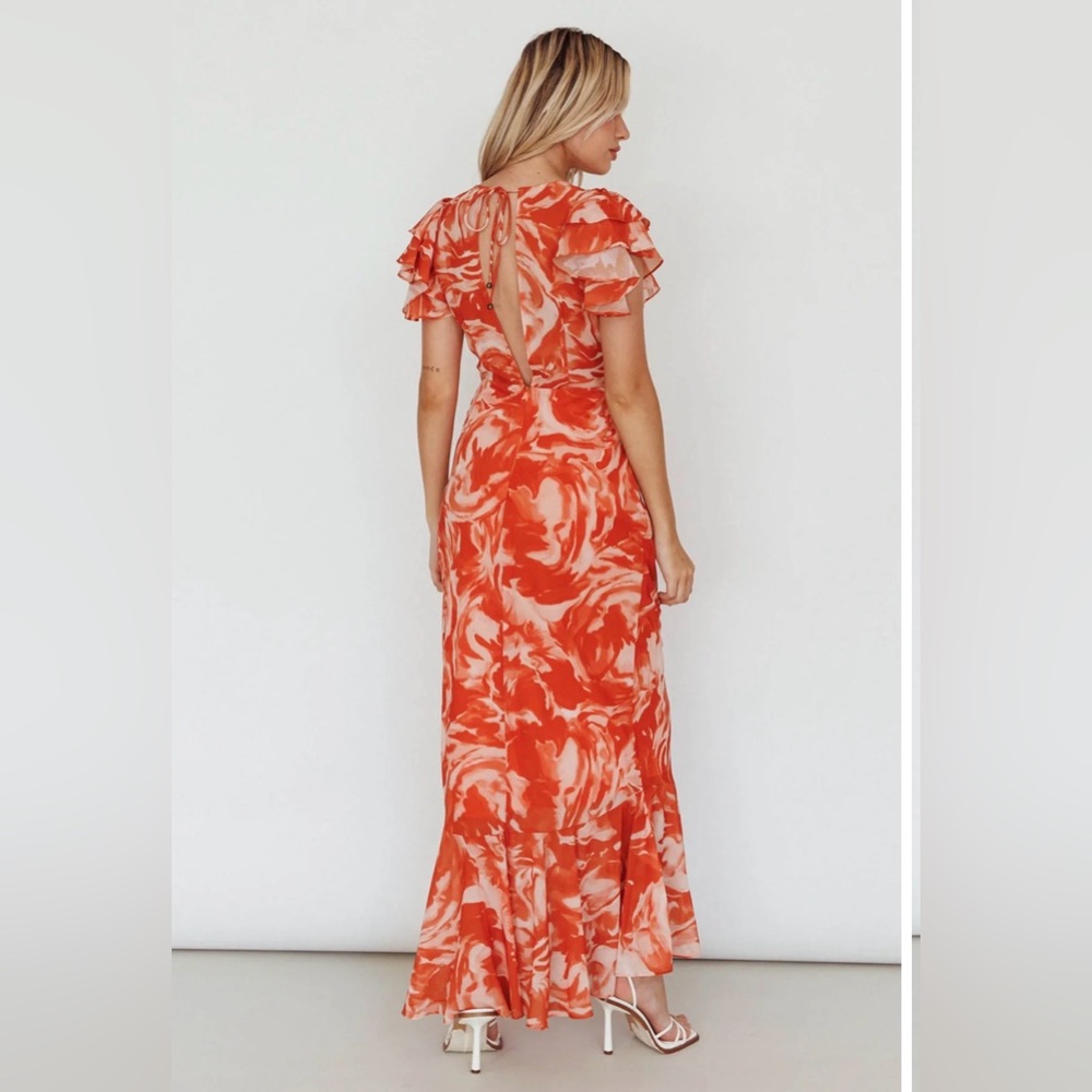 Here Comes The Sun Ruffle Sleeve Maxi Dress Floral Orange - Picture 2 of 7
